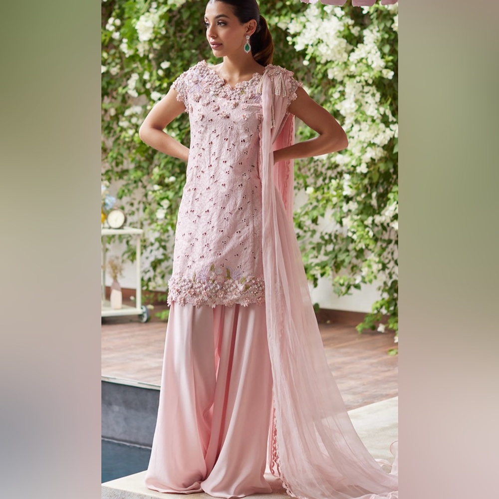 Farah Talib Aziz Pink Raw Silk Suit